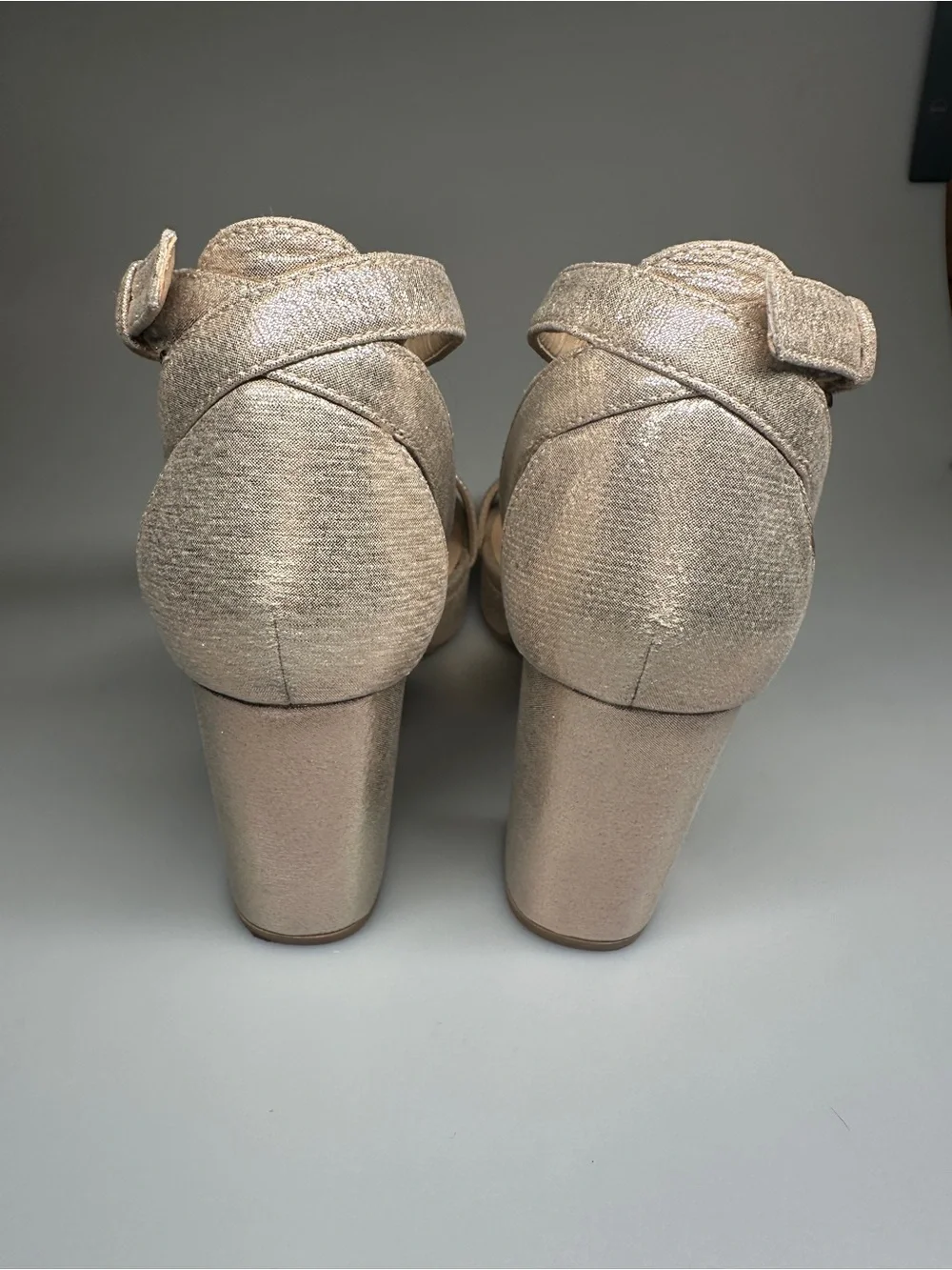 CL by Laundry Shimmery Light Gold Platform Block Heels